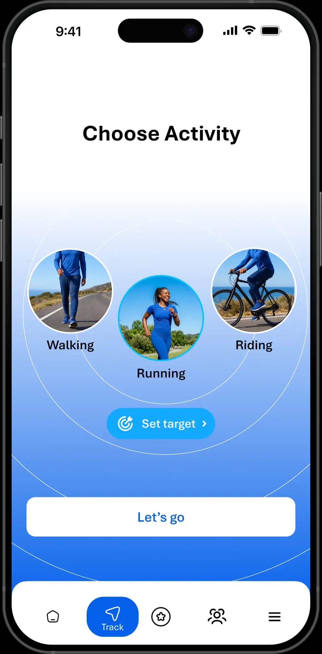 KLife app showing the choose activity screen