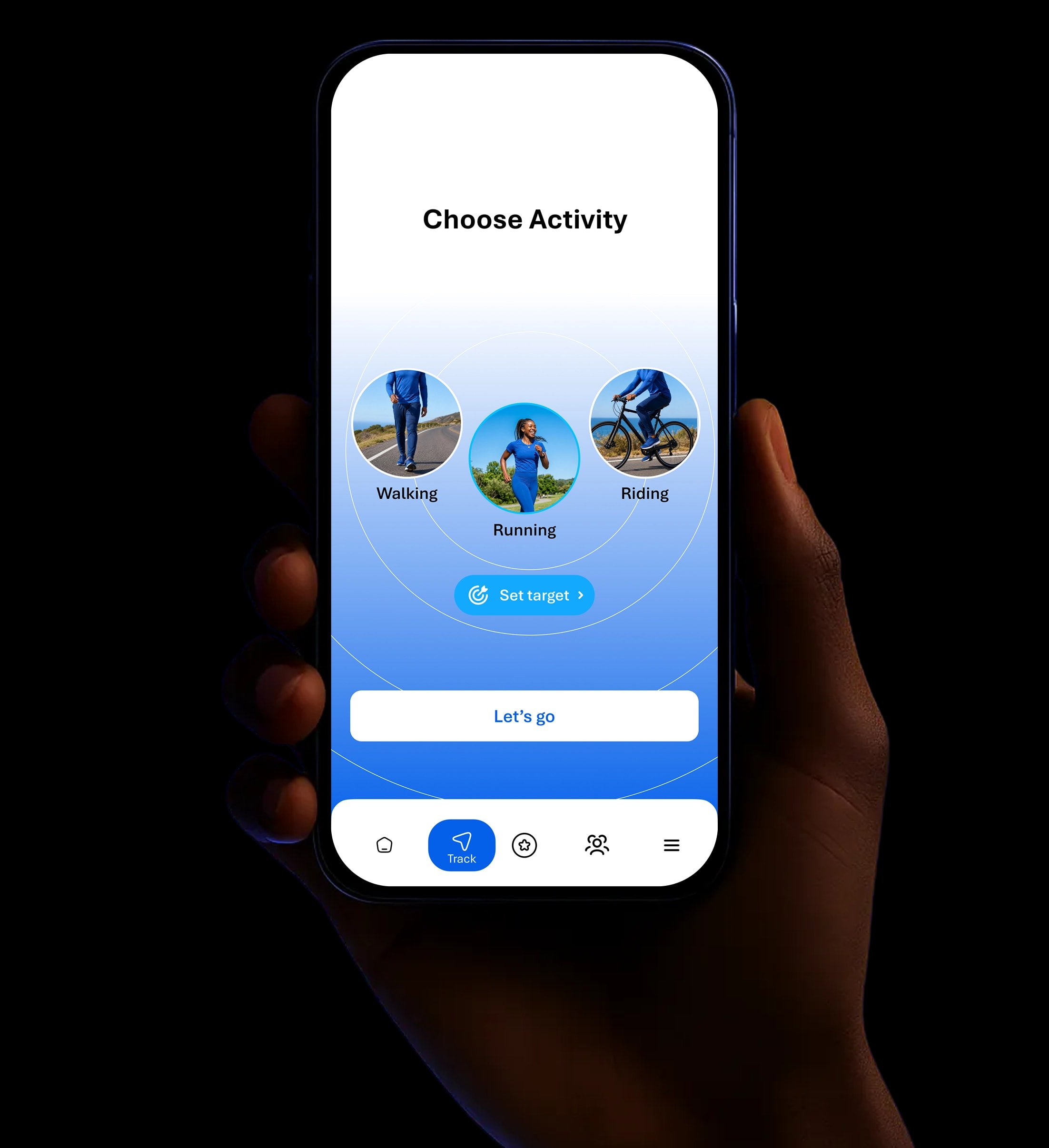 A hand holding a phone on the KLife activity picker